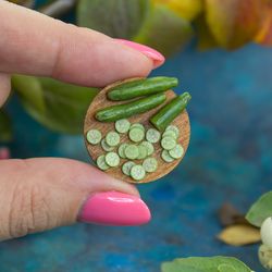 Miniature cucumbers on a wooden board | Dollhouse miniatures