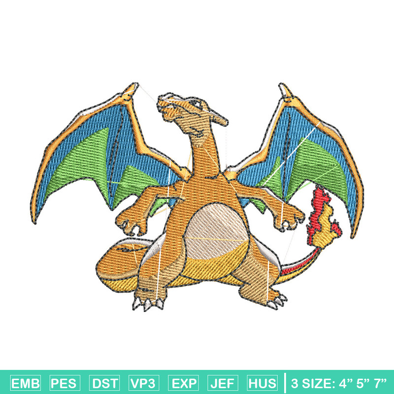 Charizard embroidery design, Pokemon embroidery, Anime design, Embroidery shirt, Embroidery file, Digital download.jpg