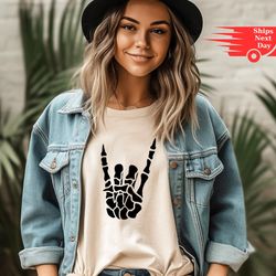 halloween shirt, skeleton rock shirt, halloween skeleton t-shirt, skeleton hand halloween, halloween gift, horror t shir