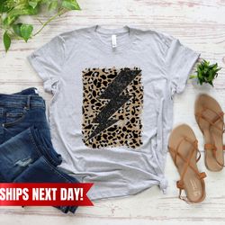 leopard lightning bolt t shirt, leopard lightning shirt, lightning shirt, cheetah print shirt, gift for her, bolt shirt,