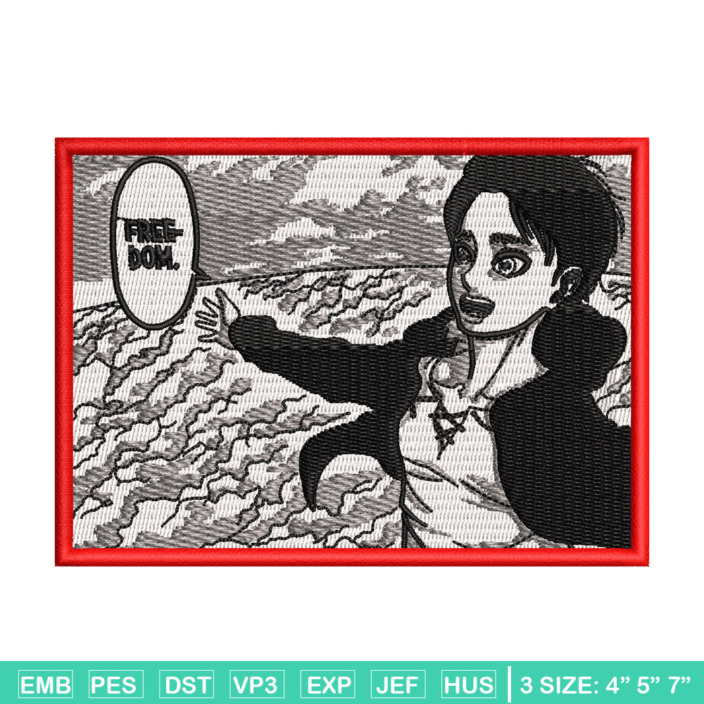 Eren freedom embroidery design, Aot embroidery, Anime design, Embroidery shirt, Embroidery file, Digital download.jpg