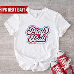 play ball shirt, baseball tee, vintage retro design, softball, tee ball, little league, baseball mom tshirt