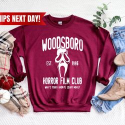 woodsboro horror club sweatshirt and hoodie, scream , scream-ghost, horror , scary horror movie crewneck 90s horror mo