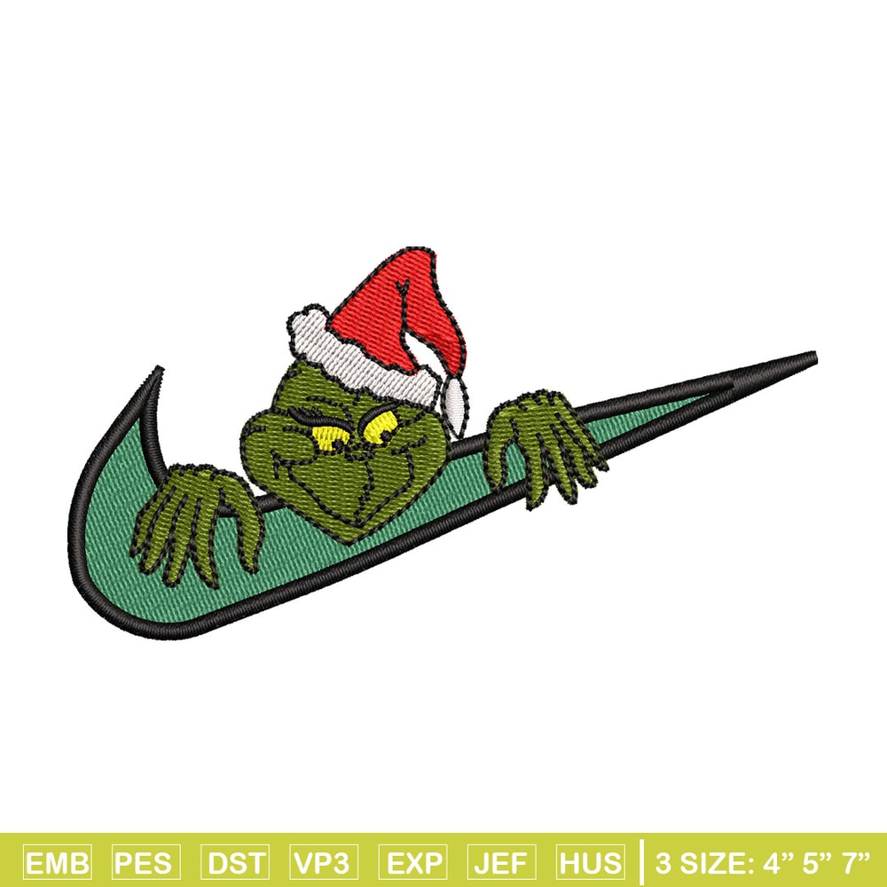 Nike x grinch embroidery design, Chrismas embroidery, Nike design, Embroidery shirt, Embroidery file,Digital download.jpg