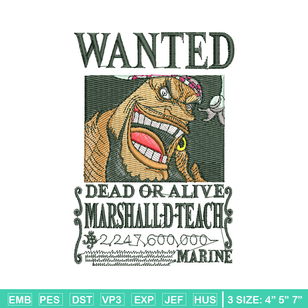 Teach bounty embroidery design, One piece embroidery, Anime design, Embroidery shirt, Embroidery file, Digital download.jpg