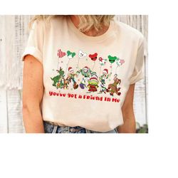 disney toy story christmas lights shirt, you've got a friend in me mickey balloon tee, buzz woody jessie aliens slinky,d