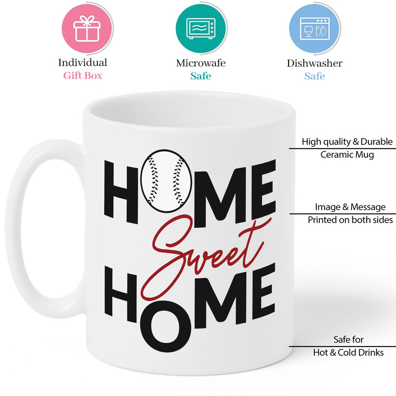 Home Sweet Home Mug, Baseball Mug, Baseball Gifts, Fun Coffee Cups, Baseball Fan, Gifts for Dad, Baseball Themed, Baseball Throw - 2.jpg