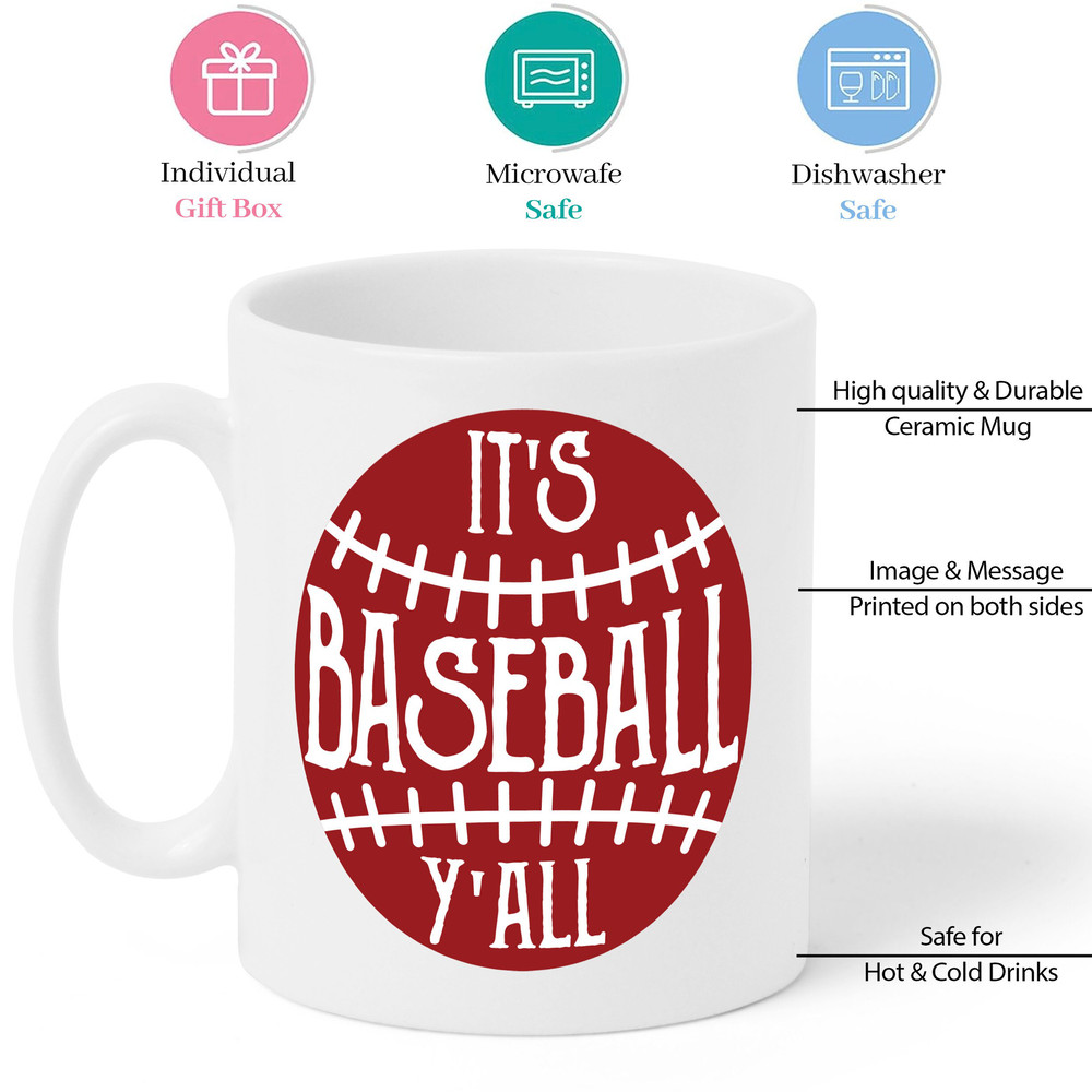 It's Baseball Y'all Mug,Baseball Mug, Baseball Gifts, Fun Coffee Cups, Baseball Fan, Gifts for Dad, Baseball Themed, Baseball Throw - 2.jpg
