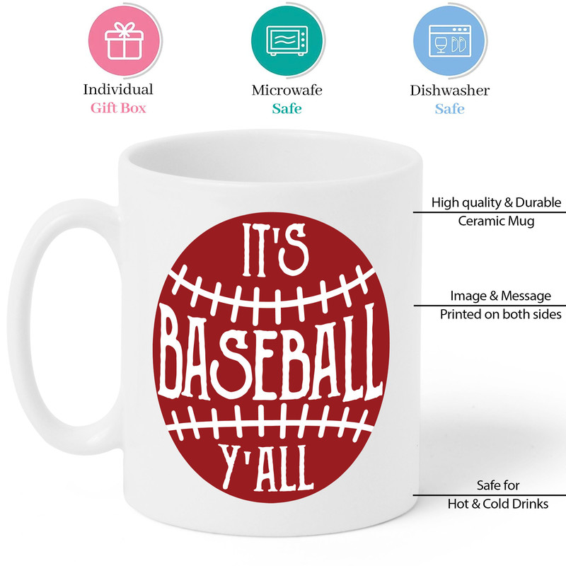 It's Baseball Y'all Mug,Baseball Mug, Baseball Gifts, Fun Coffee Cups, Baseball Fan, Gifts for Dad, Baseball Themed, Baseball Throw - 2.jpg
