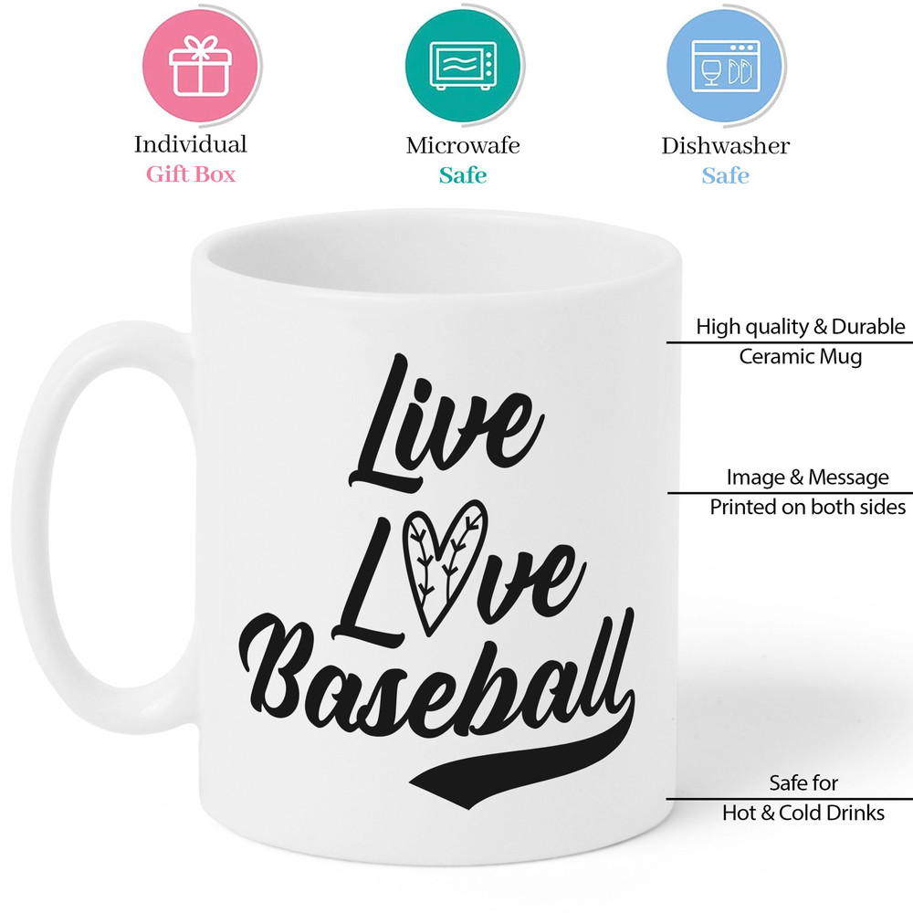 Live Love Baseball Mug, Baseball Mug, Baseball Gifts, Fun Coffee Cups, Baseball Fan, Gifts for Dad, Baseball Themed, Baseball Throw - 2.jpg