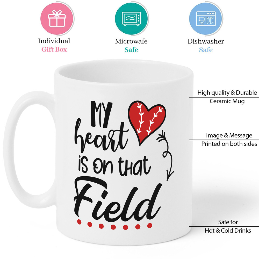 My Heart Is On That Field Mug, Baseball Mug, Baseball Gifts, Fun Coffee Cups, Baseball Fan, Gifts for Dad, Baseball Themed, Baseball Throw - 2.jpg