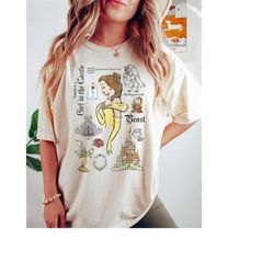comfort colors retro disney beauty and the beast characters sketched shirt, belle princess shirt, magic kingdom tee, dis