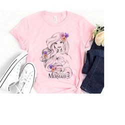 disney the little mermaid floral ariel line portrait shirt, disneyworld disneyland trip gift,disneyland matching family