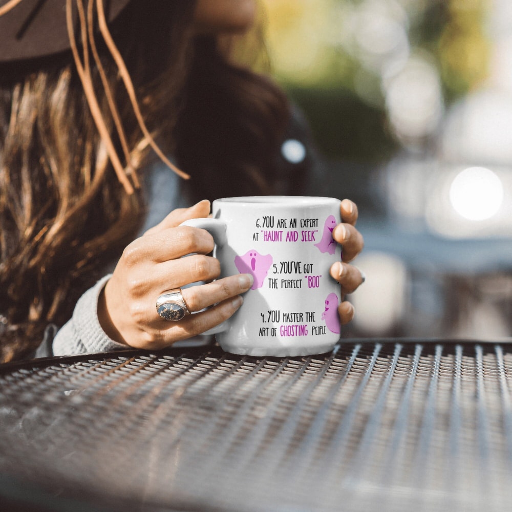 6 Signs You Are A Ghost, Gift For Her, Autumn Ceramic Mug, Spooky Home Decor Gift, Seasonal Coffee Mug, Cute Thanksgiving Gift Idea, Xmas - 2.jpg