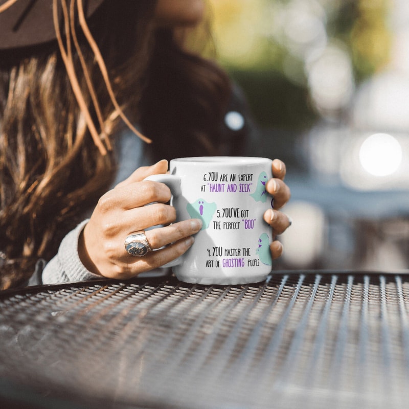 Cute Ghost Mug, Spooky Season Gift, Autumn Ceramic Mug, 6 Signs, Home Decor Gift, Thanksgiving Gift Idea, Seasonal Coffee Mug, Xmas Present - 1.jpg