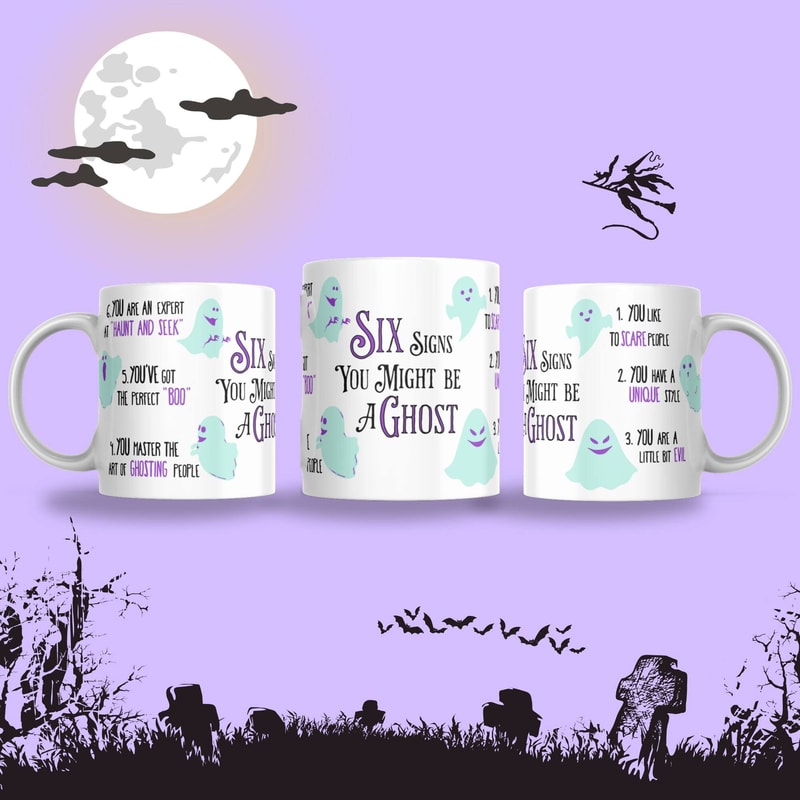 Cute Ghost Mug, Spooky Season Gift, Autumn Ceramic Mug, 6 Signs, Home Decor Gift, Thanksgiving Gift Idea, Seasonal Coffee Mug, Xmas Present - 3.jpg