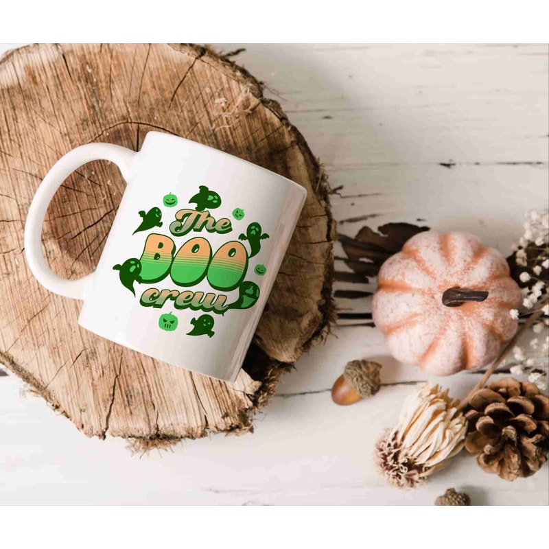 Ghost Halloween Mug, Boo Crew, Thanksgiving Present Idea, Autumn Coffee Mug, Fall Home Decor, Gift For Her, Ceramic, 11 oz, groovy print - 1.jpg