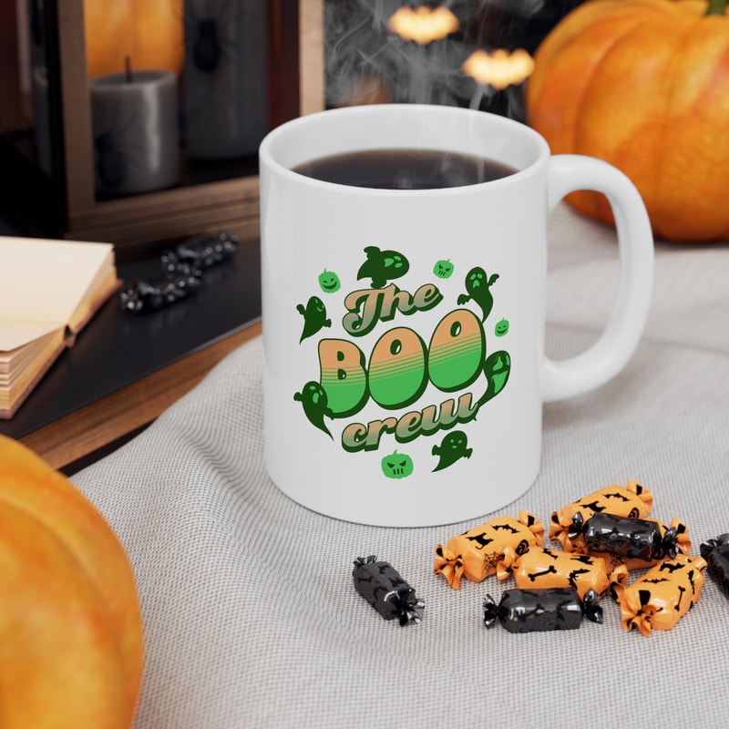 Ghost Halloween Mug, Boo Crew, Thanksgiving Present Idea, Autumn Coffee Mug, Fall Home Decor, Gift For Her, Ceramic, 11 oz, groovy print - 2.jpg