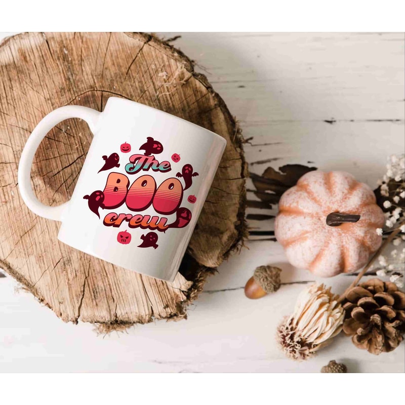 Ghost Halloween Mug, Boo Crew, Thanksgiving Present Idea, Autumn Coffee Mug, Fall Home Decor, Gift For Her, Ceramic, 11 oz, groovy print - 2.jpg