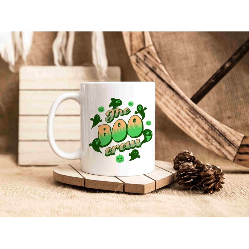 Ghost Halloween Mug, Boo Crew, Thanksgiving Present Idea, Autumn Coffee Mug, Fall Home Decor, Gift For Her, Ceramic, 11 oz, groovy print - 3.jpg