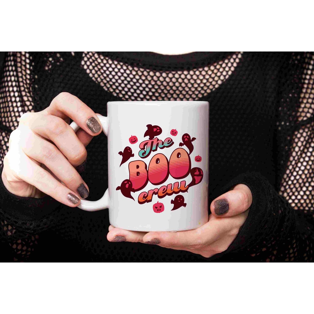 Ghost Halloween Mug, Boo Crew, Thanksgiving Present Idea, Autumn Coffee Mug, Fall Home Decor, Gift For Her, Ceramic, 11 oz, groovy print - 3.jpg