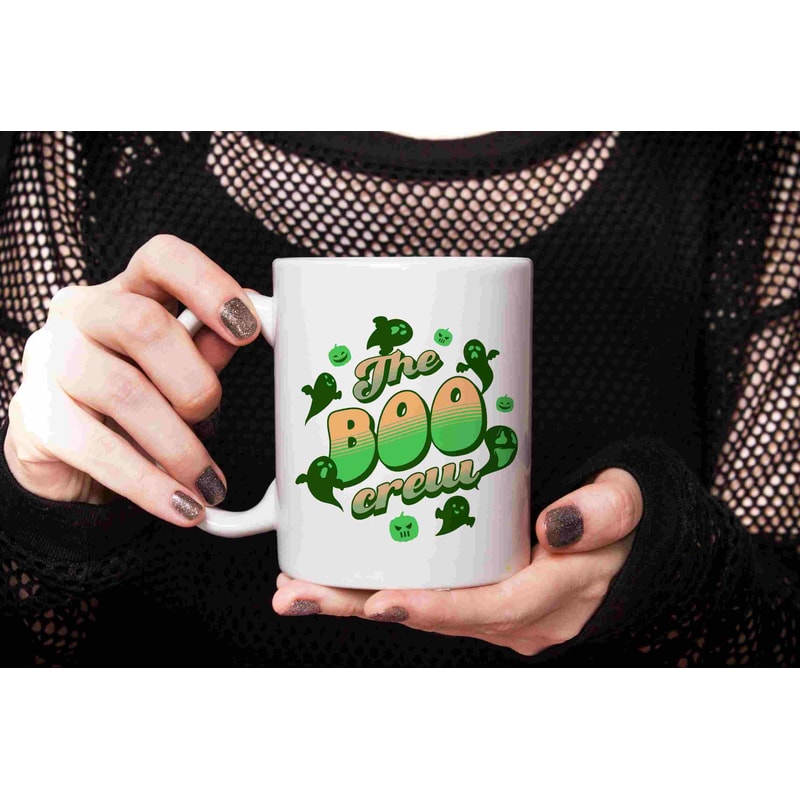 Ghost Halloween Mug, Boo Crew, Thanksgiving Present Idea, Autumn Coffee Mug, Fall Home Decor, Gift For Her, Ceramic, 11 oz, groovy print - 4.jpg