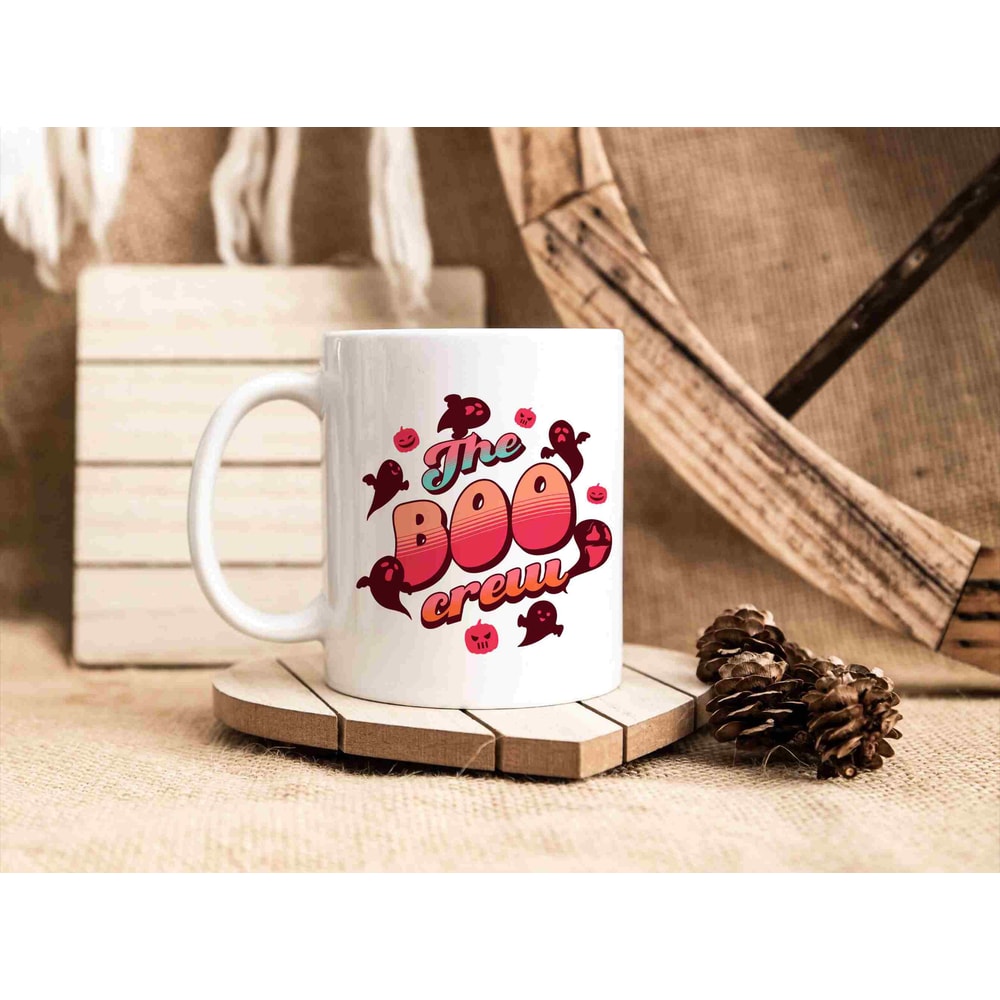 Ghost Halloween Mug, Boo Crew, Thanksgiving Present Idea, Autumn Coffee Mug, Fall Home Decor, Gift For Her, Ceramic, 11 oz, groovy print - 4.jpg