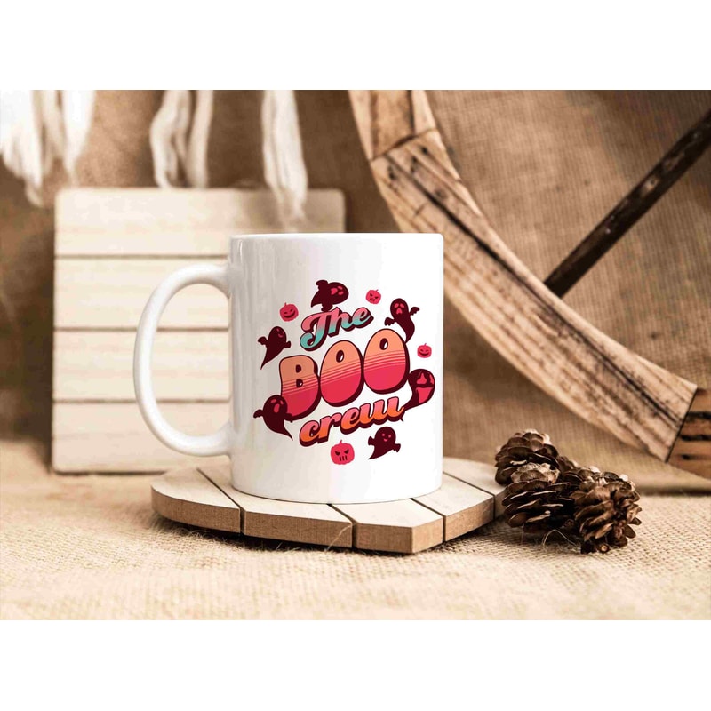 Ghost Halloween Mug, Boo Crew, Thanksgiving Present Idea, Autumn Coffee Mug, Fall Home Decor, Gift For Her, Ceramic, 11 oz, groovy print - 4.jpg