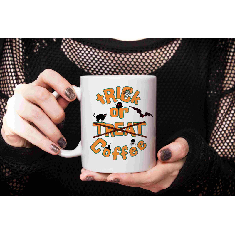 Trick or Treat Coffee Mug, Cute Fall Mug, Halloween Present Idea, Autumn Vibes, Printed Ceramic Mug, 11 oz, hillarious design, Kids Gift - 1.jpg