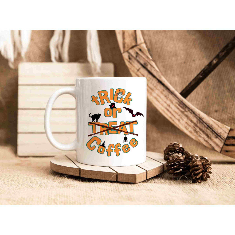 Trick or Treat Coffee Mug, Cute Fall Mug, Halloween Present Idea, Autumn Vibes, Printed Ceramic Mug, 11 oz, hillarious design, Kids Gift - 3.jpg