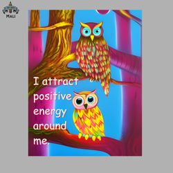 good energy mantra with 2 owls colorful artistic design sublimation png download