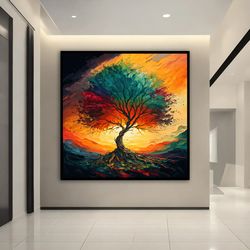 abstract colourful tree, tree painting, abstract tree decor, tree canvas print, tree poster, colourful tree art
