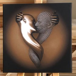art print canvas paintings 3d effect modern designs chain syle, artwork love, wall decor, bronze color