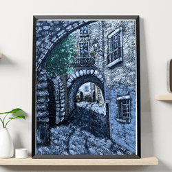 original cityscape acrylic painting, unique wall decor texture painting, handmade painting.