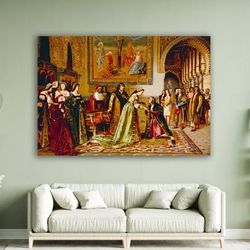 christopher columbus received by king ferdinand and queen isabella on his arrival in chains in spain in 1500 canvas wall