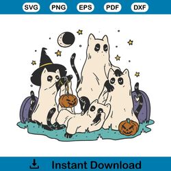 Funny Halloween Cat Ghost Vibe Spooky Season SVG Digital File