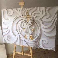 sculpture woman glitter embroidered wall decor, canvas painting, home decor, home art, handicraft, canvas painting art,