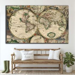 vintage world map, world map poster, antique style world map, noua totius terrarum, old world map, large wall decor, wal