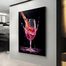wine glasses kitchen wall canvas wall art picture print, modern glass printing, wine splash art canvas, red and black wi