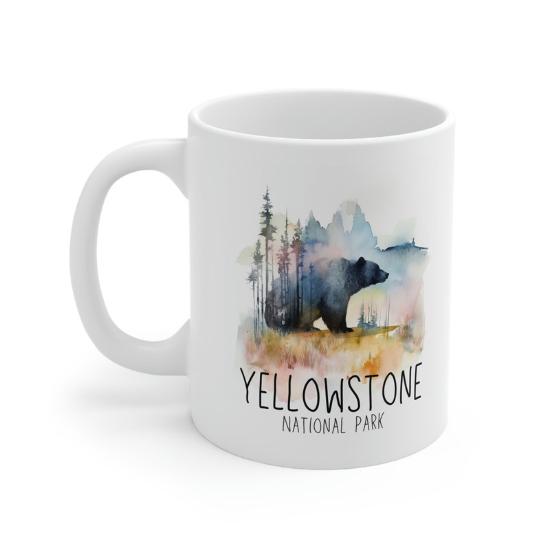Watercolor Yellowstone Coffee Mug 11 oz Yellowstone National Park Mug Yellowstone Bear Mug Double Exposure Watercolor Mug Bear Mug - 2.jpg