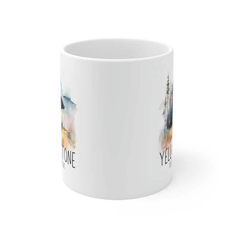 Watercolor Yellowstone Coffee Mug 11 oz Yellowstone National Park Mug Yellowstone Bear Mug Double Exposure Watercolor Mug Bear Mug - 3.jpg
