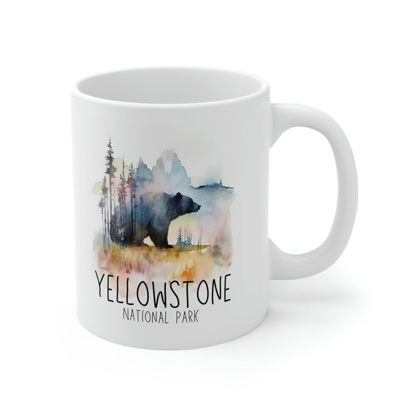 Watercolor Yellowstone Coffee Mug 11 oz Yellowstone National Park Mug Yellowstone Bear Mug Double Exposure Watercolor Mug Bear Mug - 4.jpg