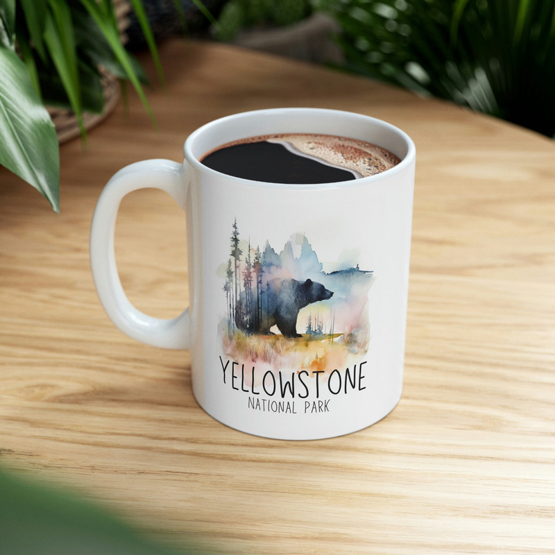 Watercolor Yellowstone Coffee Mug 11 oz Yellowstone National Park Mug Yellowstone Bear Mug Double Exposure Watercolor Mug Bear Mug - 5.jpg