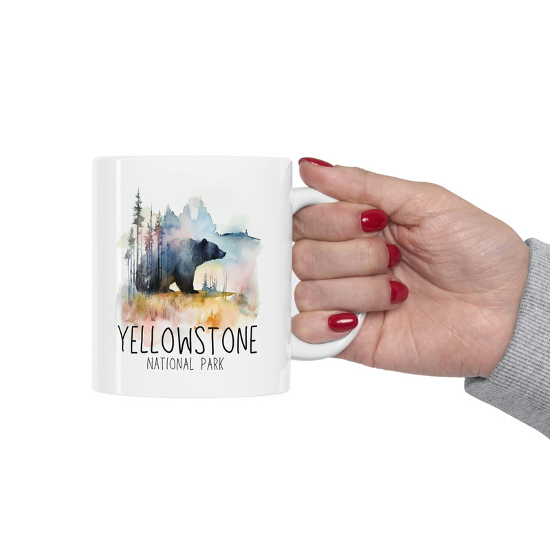 Watercolor Yellowstone Coffee Mug 11 oz Yellowstone National Park Mug Yellowstone Bear Mug Double Exposure Watercolor Mug Bear Mug - 6.jpg