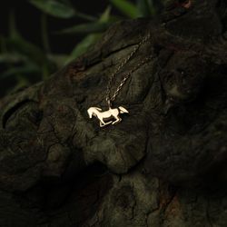 14k solid gold horse necklace, christmas necklace, dainty custom horse necklace, gold horse necklace, animal pendant, ho