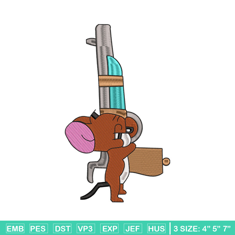 Jerry gun embroidery design, Cartoon embroidery, Embroidery file, Embroidery shirt, Emb design, Digital download.jpg