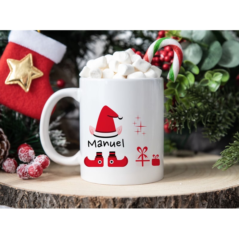 Any Name Mug - Christmas Gift for Him or Her -Custom Coffee Cup for the Holidays - Personalized Christmas Mug -Cute Santas Elf Winter Design - 3.jpg