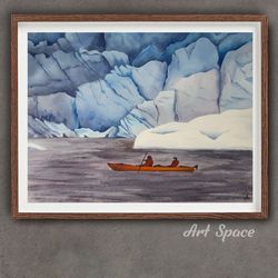 original watercolor painting "permafrost", ice -snow-decoration for office, housewarming gift, hallway decor, still life