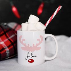 custom kids name reindeer mug, funny christmas mug, secret santa gift