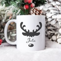 cute reindeer mug, personalized reindeer face, eve box filler